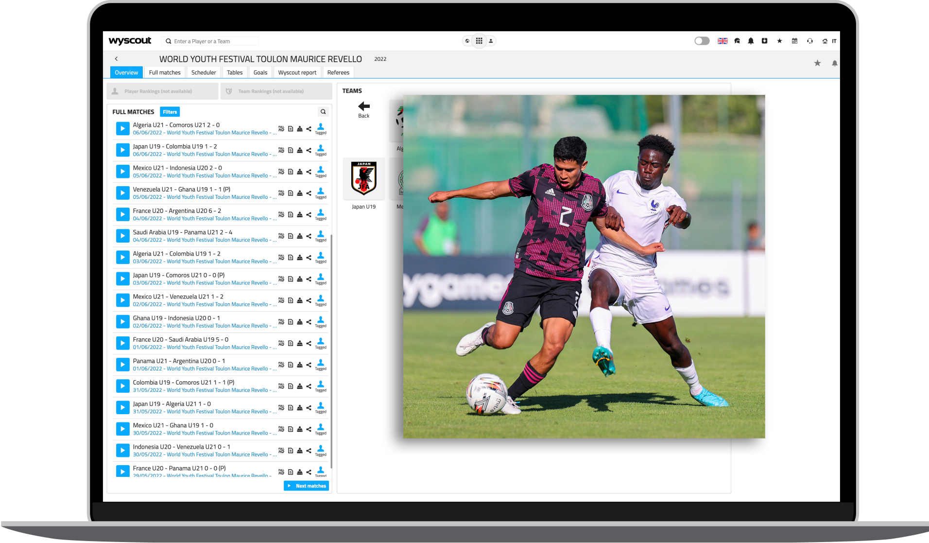Wyscout interface on a laptop